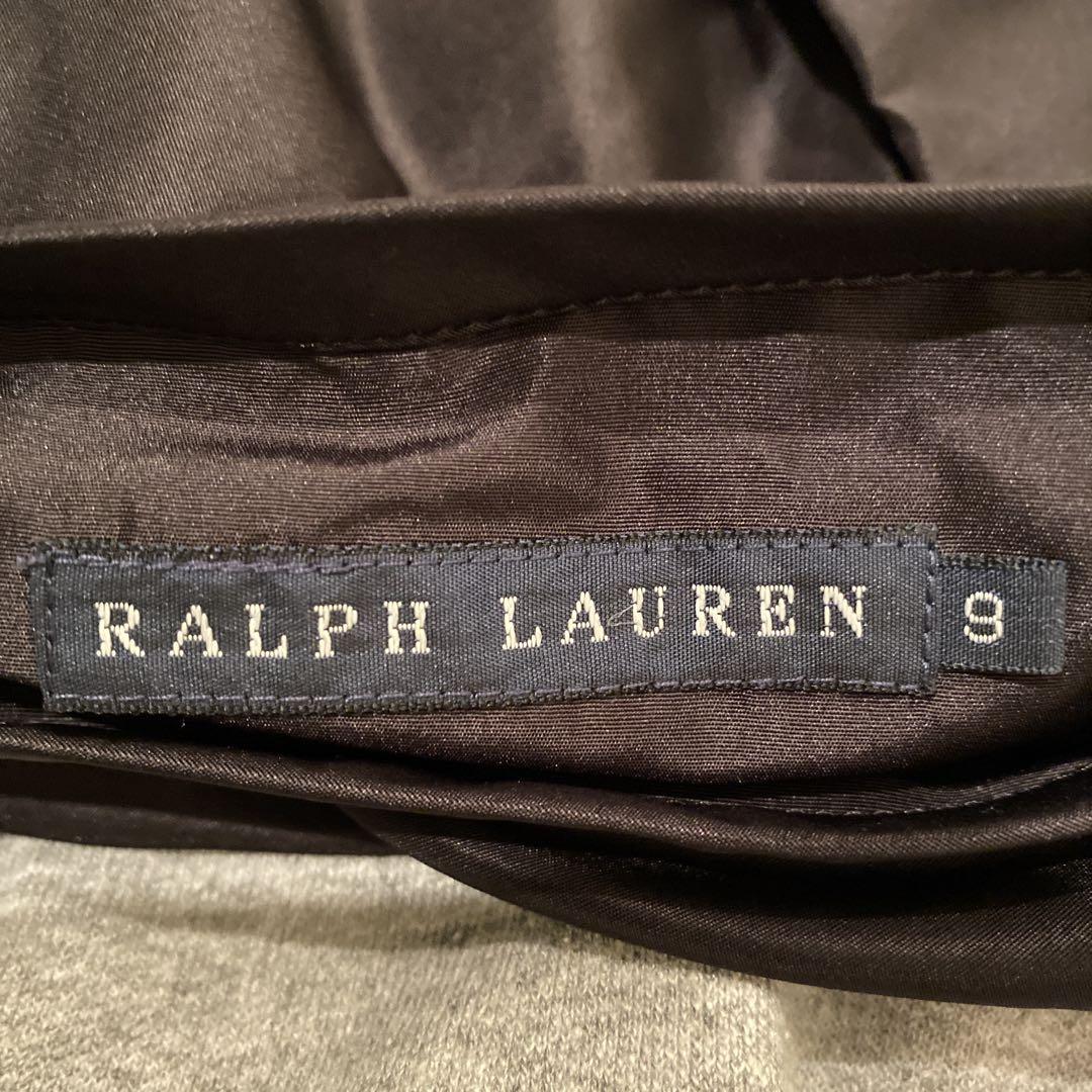 華やかな席に　Ralph Lauren ブラック サテン フレアスカート 華やかな席に Ralph Lauren ブラック サテン フレアスカート
