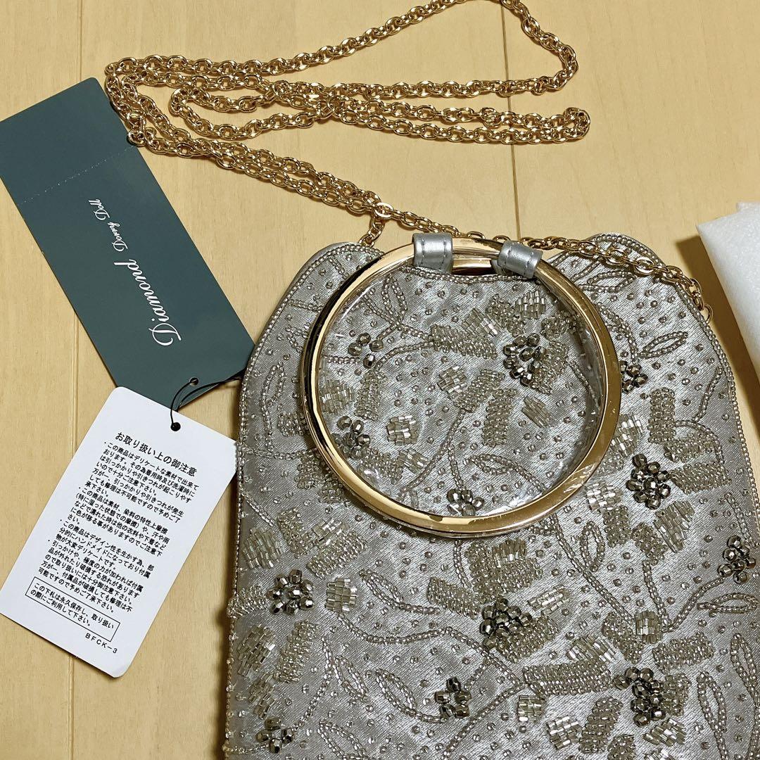 新品★ニアナ　グレー　シルバー　ビジュー刺繍　バッグ　D602102300F