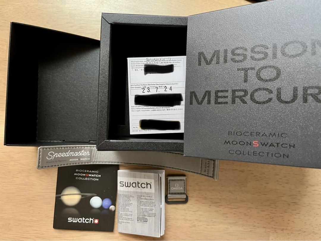 早い者勝ち　オメガ スウォッチ　マーキュリー　シリコンベルト付　付属品完備 ムーンスウォッチのストラップ交換 MISSION TO MERCURY