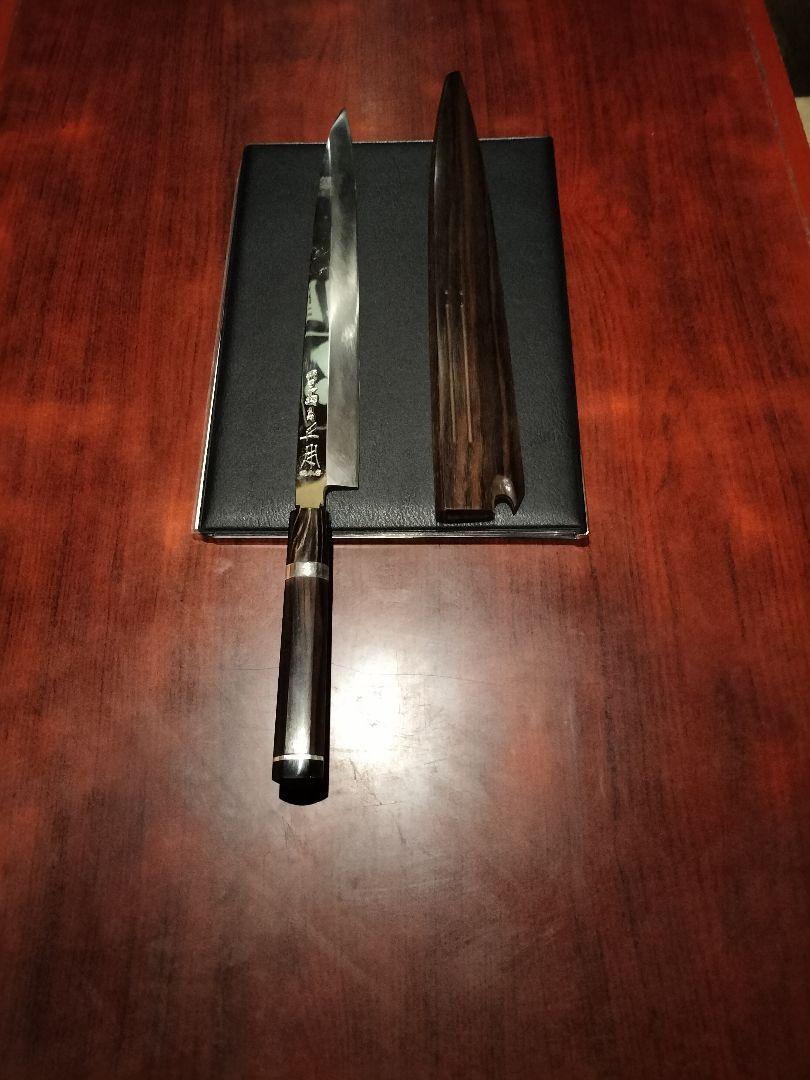 正本総本店 柳刃包丁 本焼 尺 一純日本鋼 平鏡面 銀二巻 黒檀柄