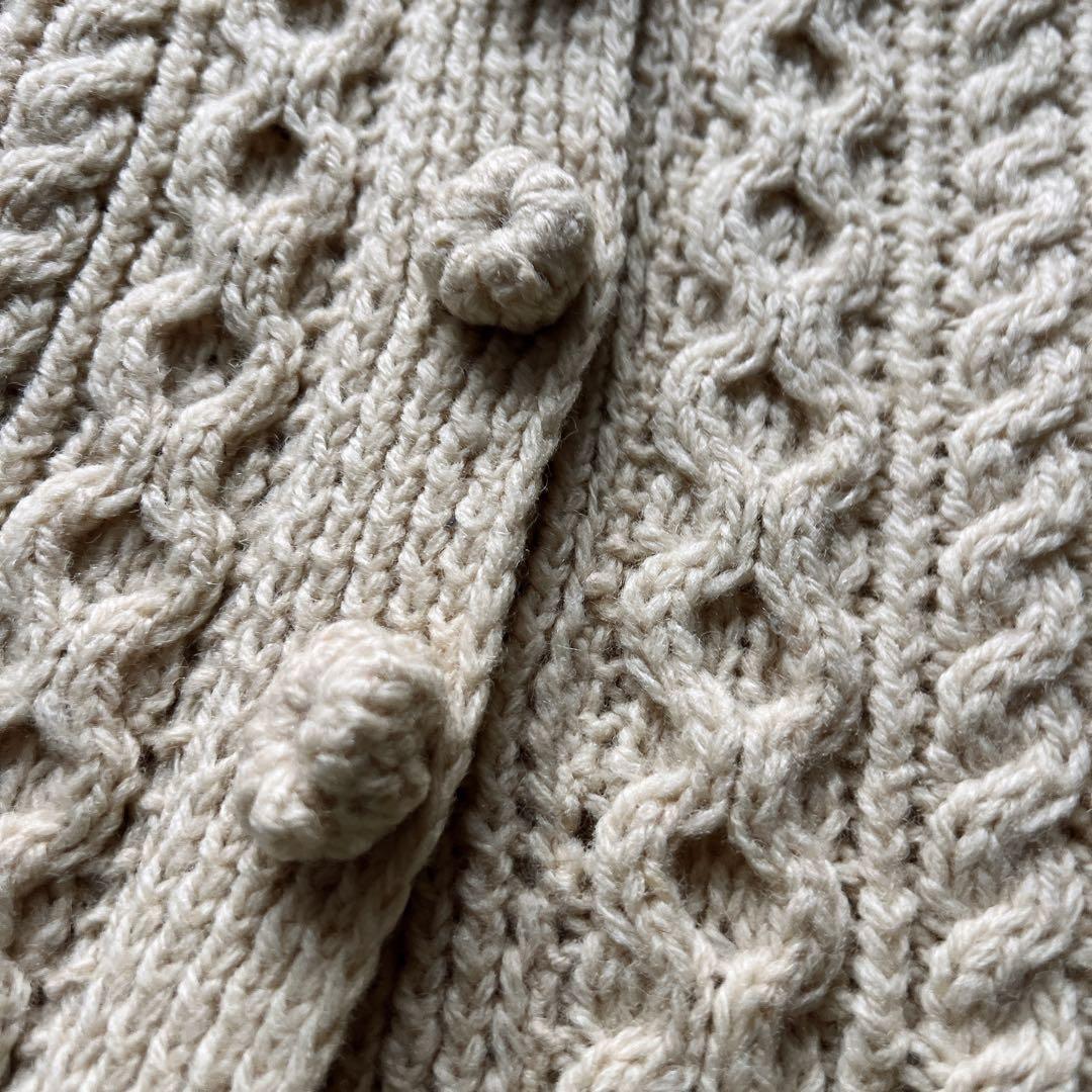 アイリッシュウール　厚手　ロング　アラン　フィッシャーマン　ニット　カーディガン