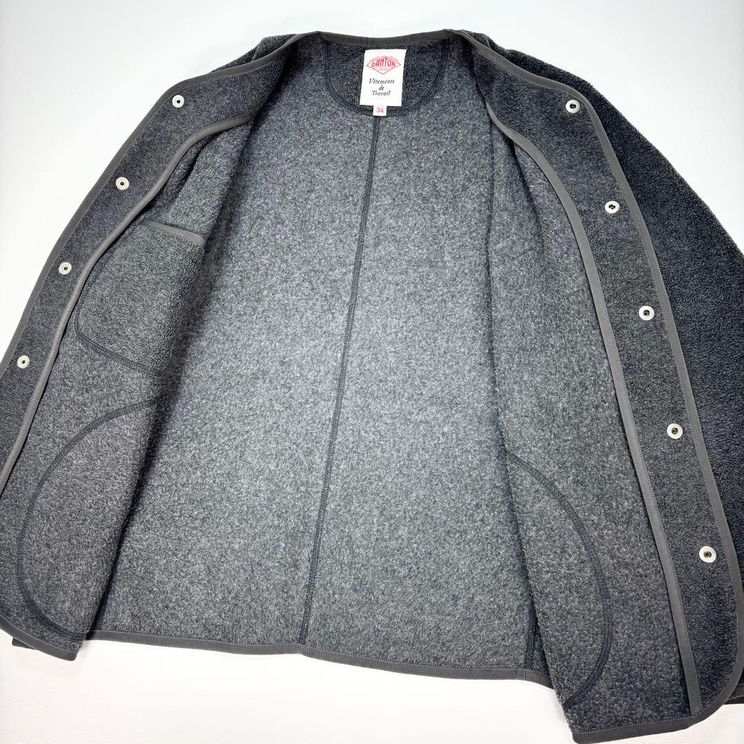 美品✨DANTON/ダントン フリースカラーレスジャケット ダークグレー 34 美品✨DANTON/ダントン フリースカラーレスジャケット ダークグレー 34