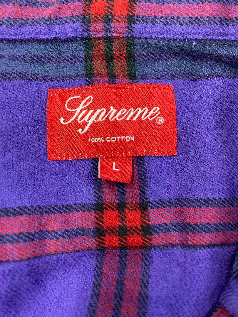 【美品】Supreme チェック柄 ネルシャツ 紫 L C006549 美品】Supreme チェック柄 ネルシャツ 紫 L C006549