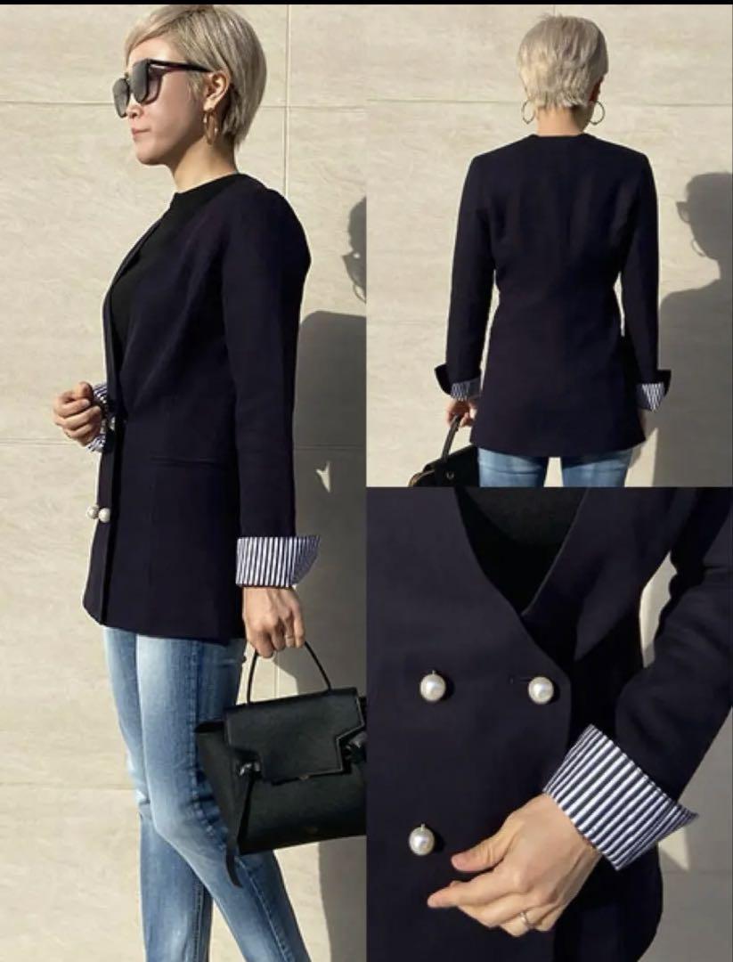 美品　JENNE　ジェンヌ　パールボタンノーカラージャケット　Ｍ