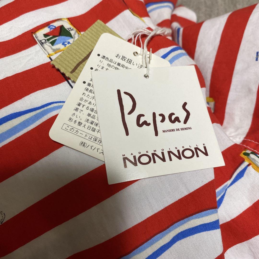 新品タグ付きPAPAS 赤白ボーダーショートパンツ　サイズL