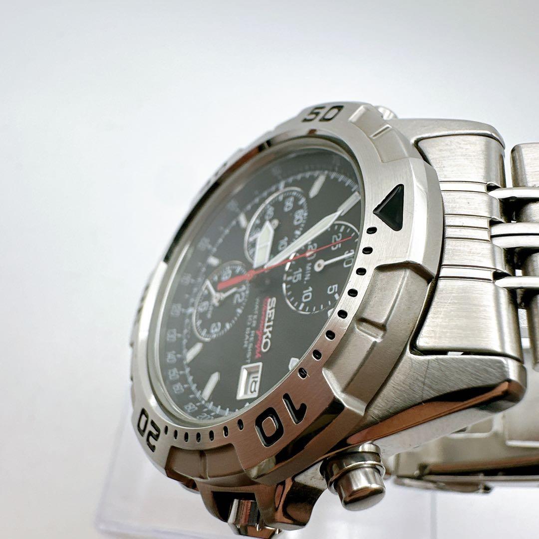 稼働品 美品 SEIKO セイコークロノグラフ メンズ腕時計 クオーツ 黒文字盤