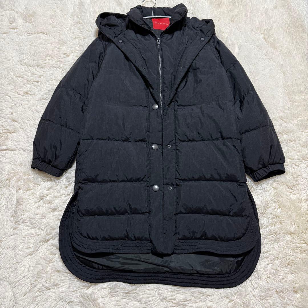 美品 TRUNO ブラック ダウン ロングコート フーディット バックロング
