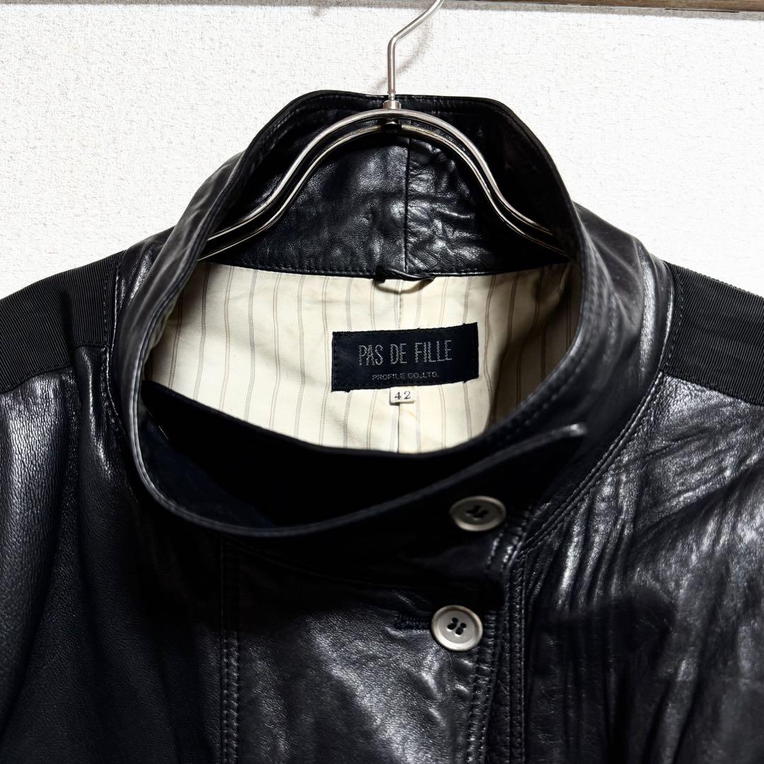 PAS DE FILLE レザージャケット 切替 羊革 メンズ 42 XL相当