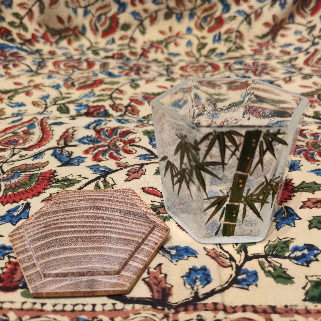 宗春　竹蒔絵　六角ガラス茶器
