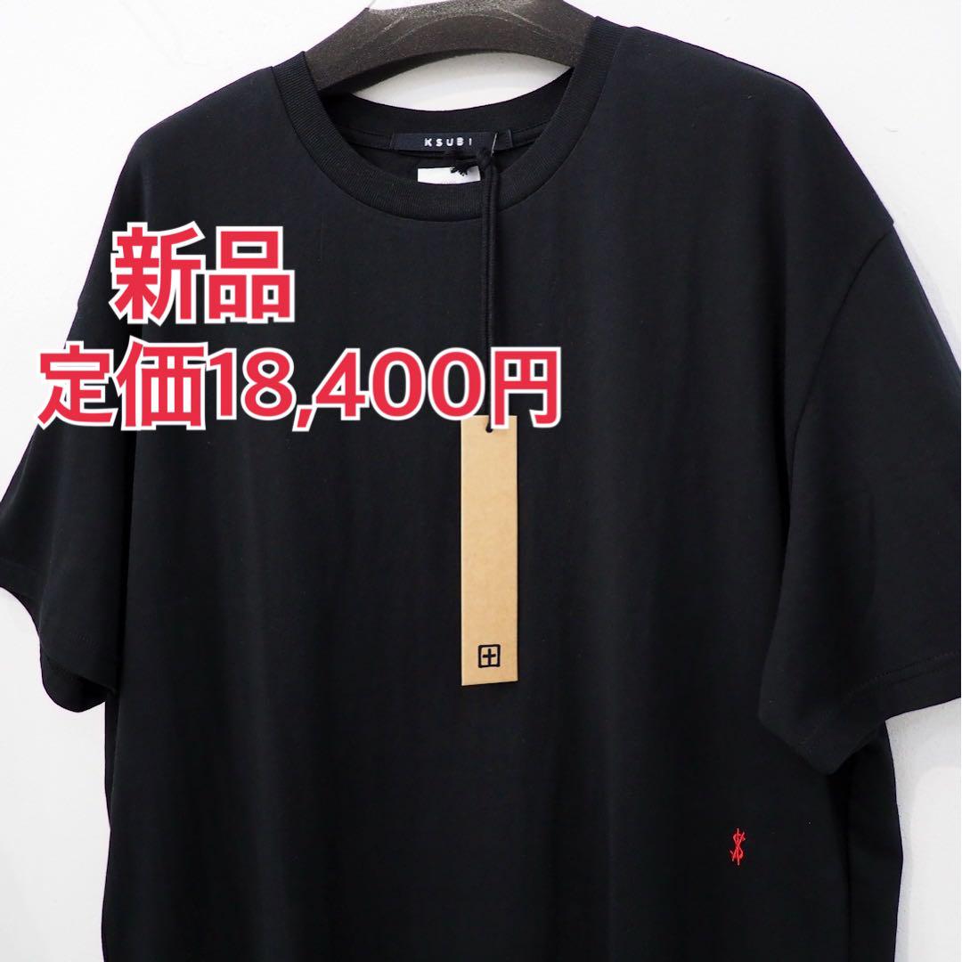 新品 定価18400円 スビ ロゴ 刺繍 バック クロス プリント Tシャツ 黒
