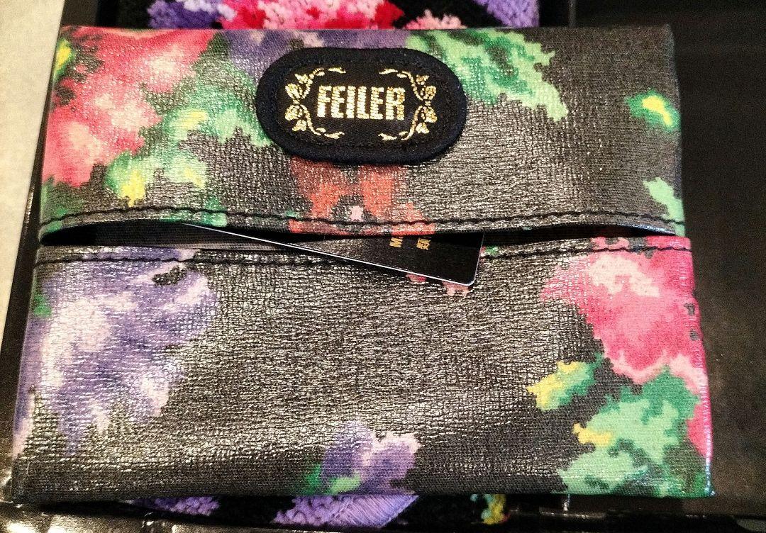 FEILER 花柄 黒 ハンカチ・テッシュカバー