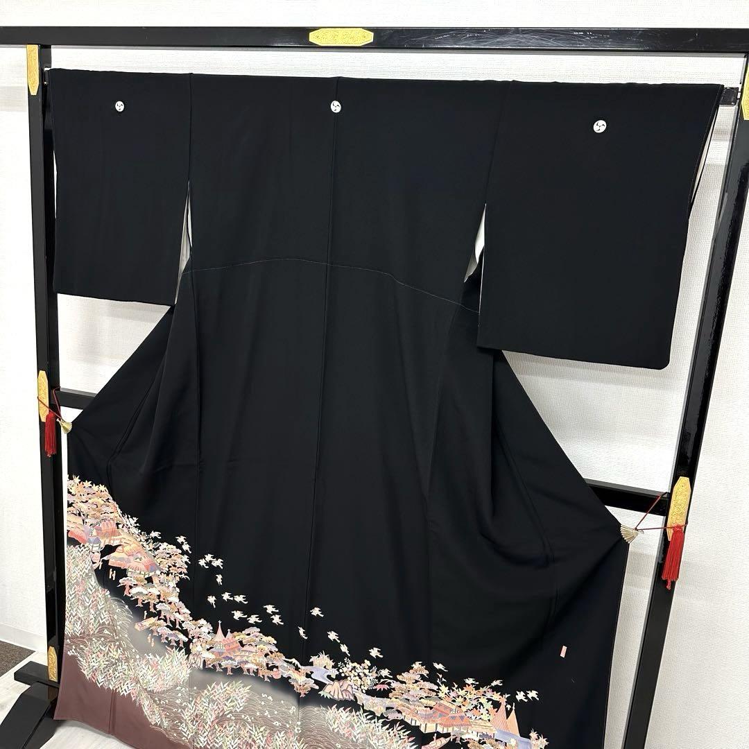 作家物 友禅 黒留袖 美しい染柄 裄66 着物 正絹 五つ紋 広衿RK-3454