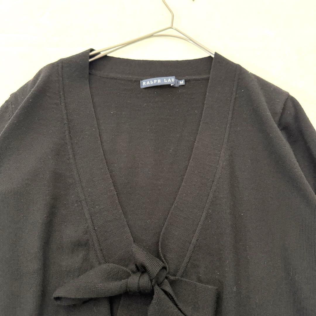 Ralph Lauren リボンタイ カーディガン M ブラック ウール100% Ralph Lauren リボンタイ カーディガン M ブラック ウール100%