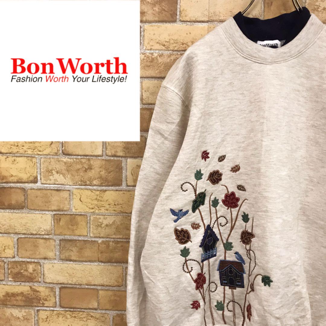 純正新作 BonWorth スウェット トレーナー 刺繍 裏起毛 bird リーフ 古着 純正新作 BonWorth スウェット トレーナー 刺繍 裏起毛 bird リーフ 古着