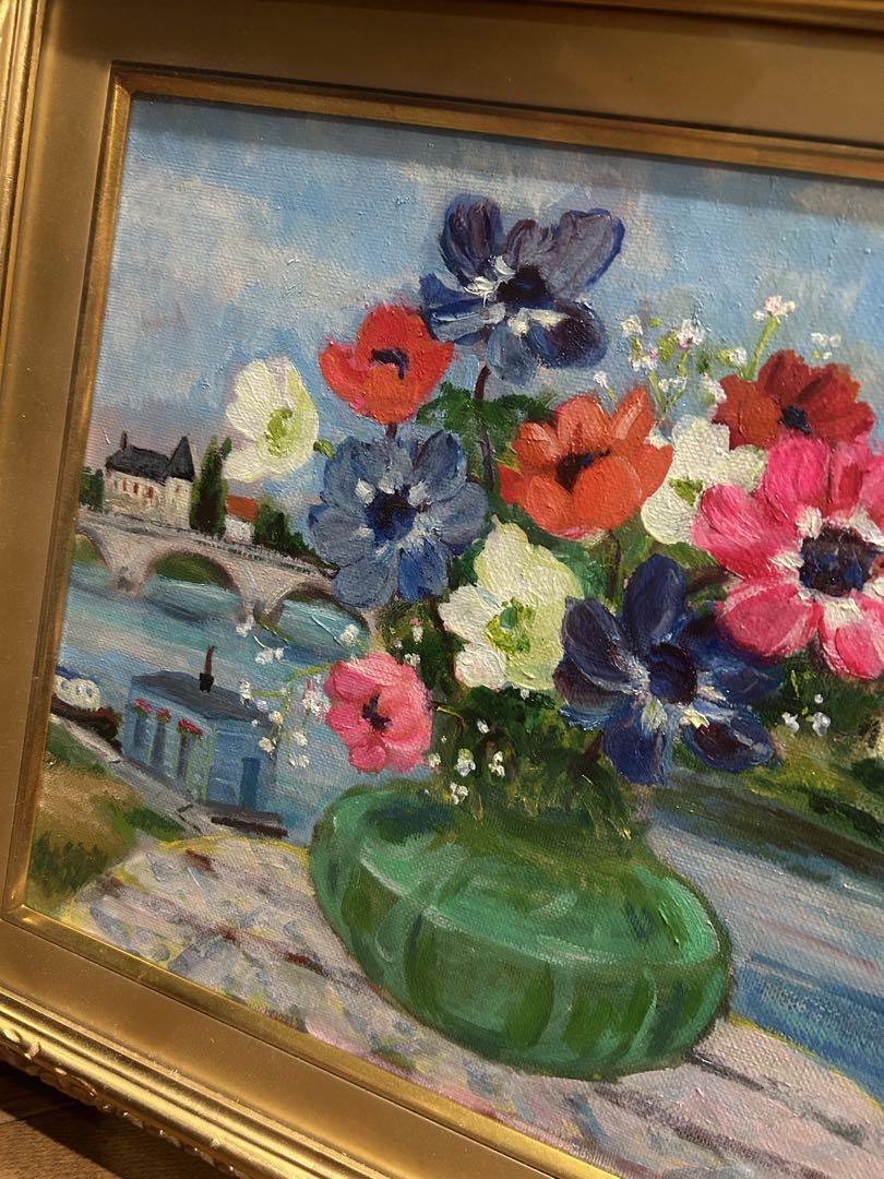 花瓶の花 油彩画 装飾フレーム付き　　成井　弘　作品　油絵