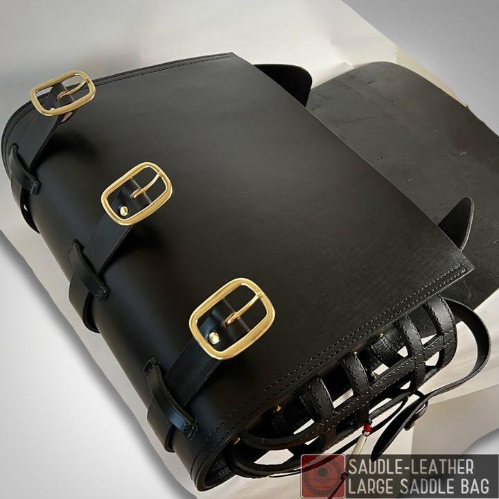 ラージサイズ ブラックレザーサドルバッグ ハンドメイド - メルカリ