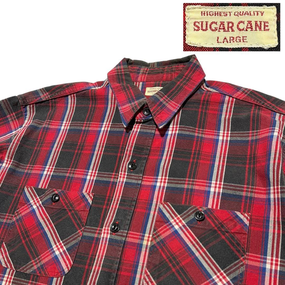 シュガーケーン　マチ付き　ネルシャツ　猫目ボタン