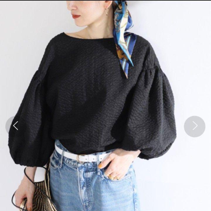 極美品 ヴェルメイユパーイエナ 現行 ボリュームスリーブブラウス ブラック F