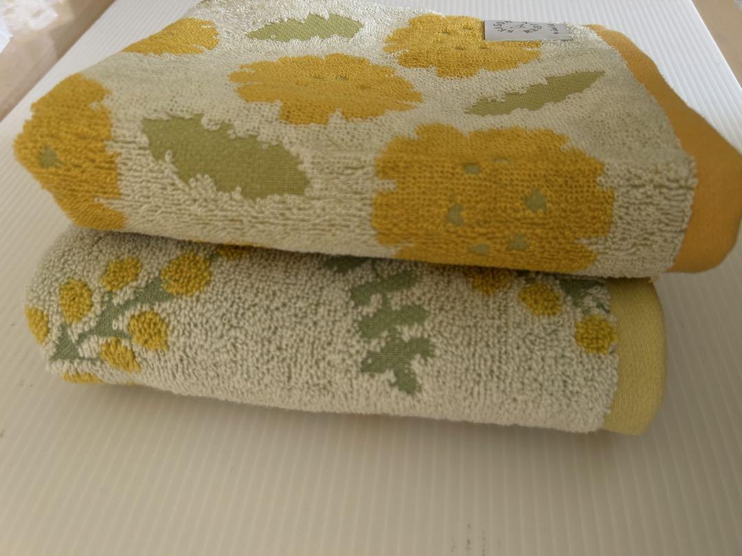 新品フェイスタオルミモザたんぽぽ２枚抗菌花柄