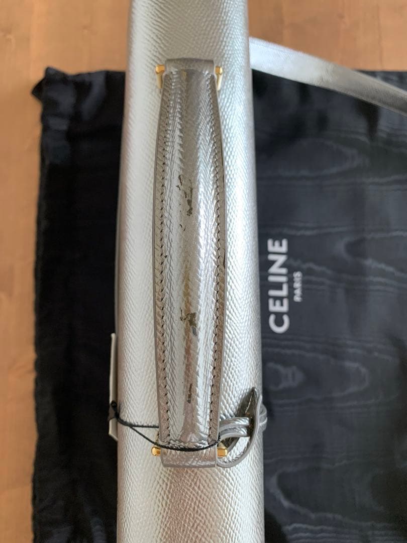 CELINEシルバー ラミネートカーフスキン ブリーフケース 南京錠付イタリア製