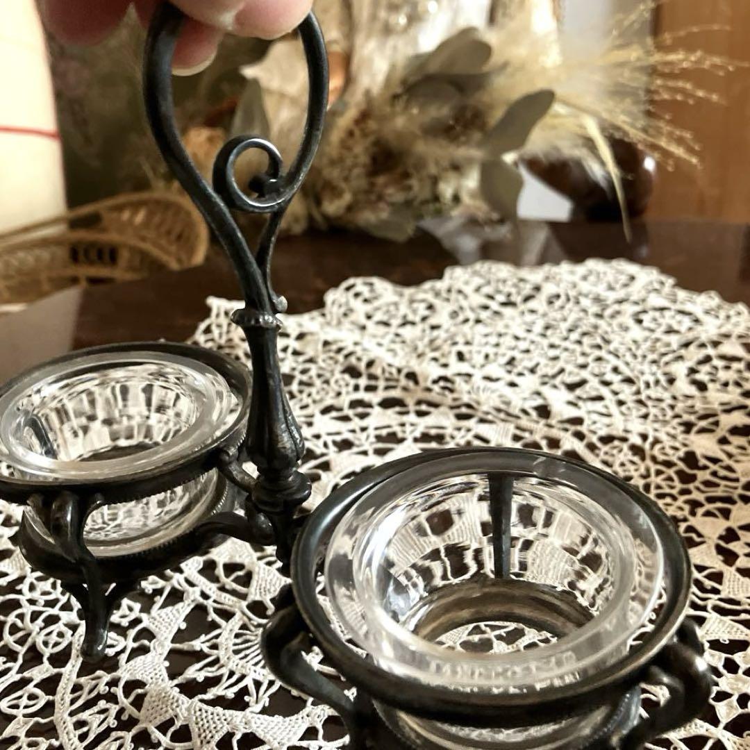 1920年　フランスアンティーク調味料入れ　シルバープレート　クリスタルガラス