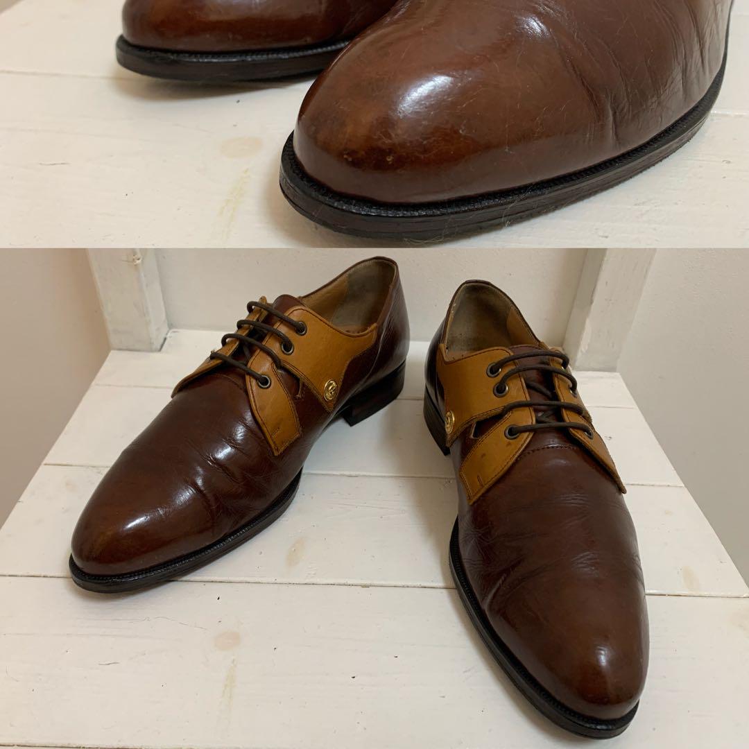 GIANNI VERSACE VINTAGE メタル装飾 デザインレザーシューズ