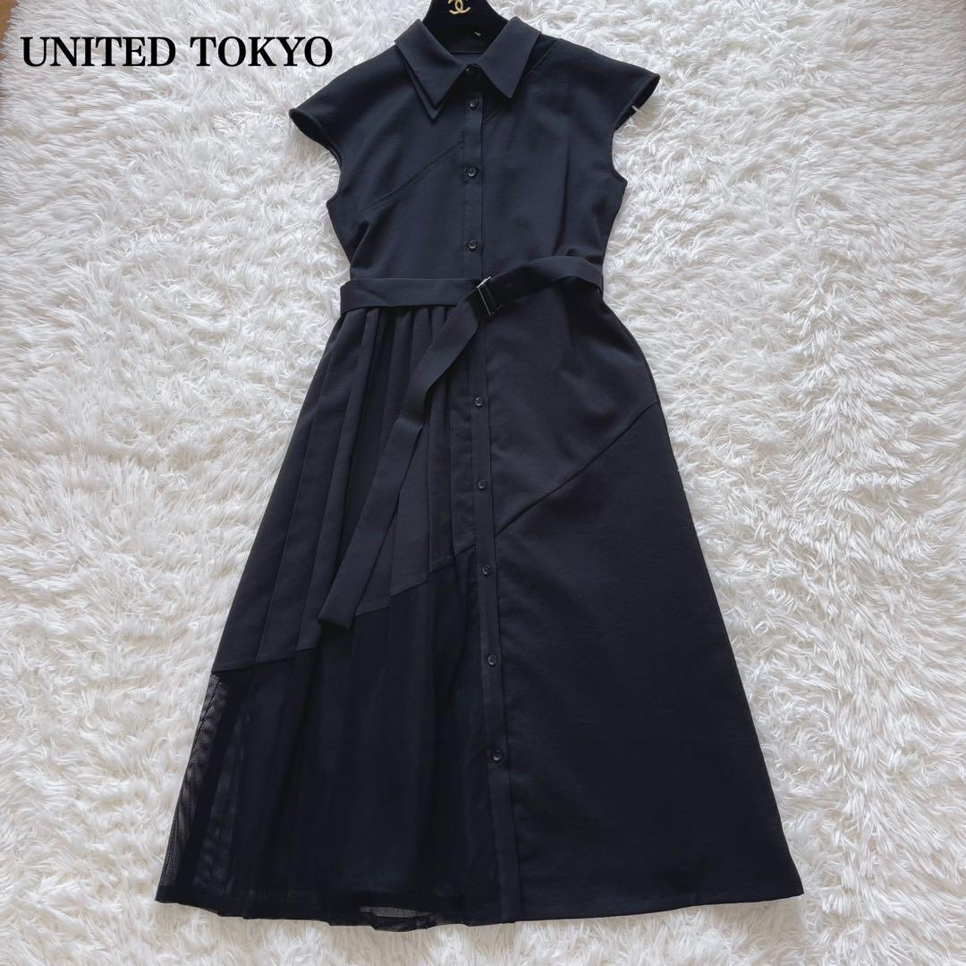 UNITEDTOKYO　プリーツワンピース　Aライン　アシンメトリー　メッシュ 7,395円