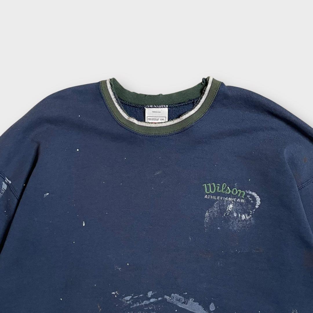 本店は Wilson 90s スウェット ペンキ 刺繍 ワンポイント 襤褸 メンズ トップス