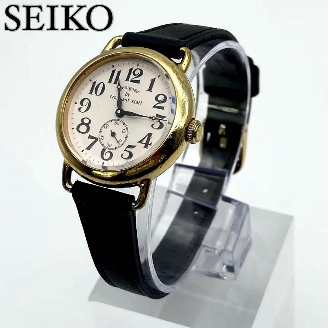 【稼働】SEIKO アナログ腕時計 ゴールド/ブラック　ヴィンテージウォッチ