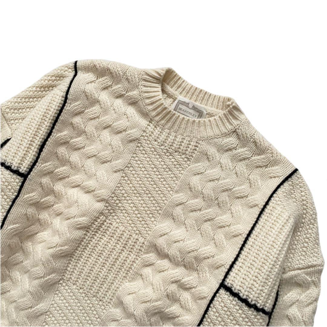 美品 BEARDSLEY ビアズリー ライン 切り替え ケーブル ニット F 美品 BEARDSLEY ビアズリー ライン 切り替え ケーブル ニット F