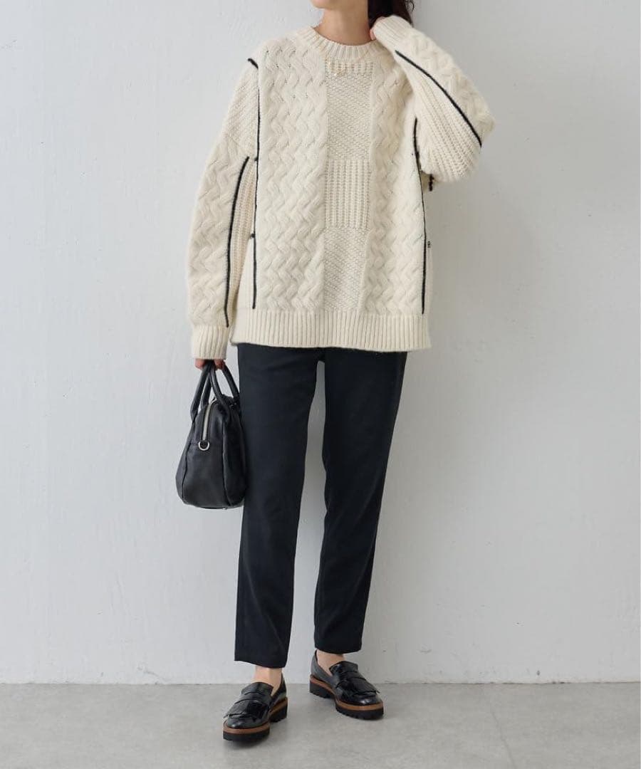 美品 BEARDSLEY ビアズリー ライン 切り替え ケーブル ニット F 美品 BEARDSLEY ビアズリー ライン 切り替え ケーブル ニット F