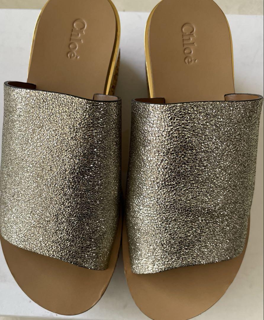 最も信頼できる Chloe Gray Glitter サンダル37 靴