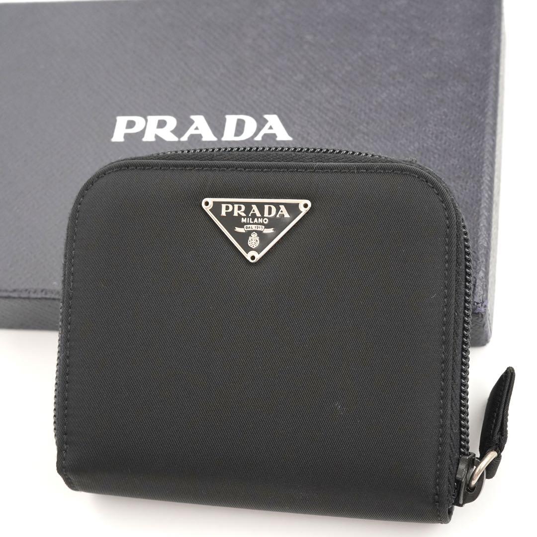 新品未使用✨ PRADA ミニ財布 ラウンド ナイロン 三角プレート ブラック