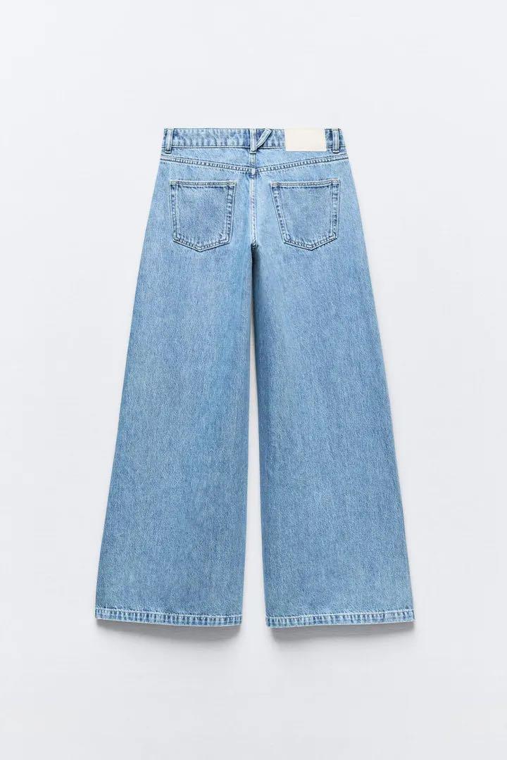 ☆ドイツ発*ZARA*新作*パラッツォワイドレッグデニム/BLUE☆ 新品未使用タグ付き ZARA ミッドライズ パラッツォ ワイドレッグ