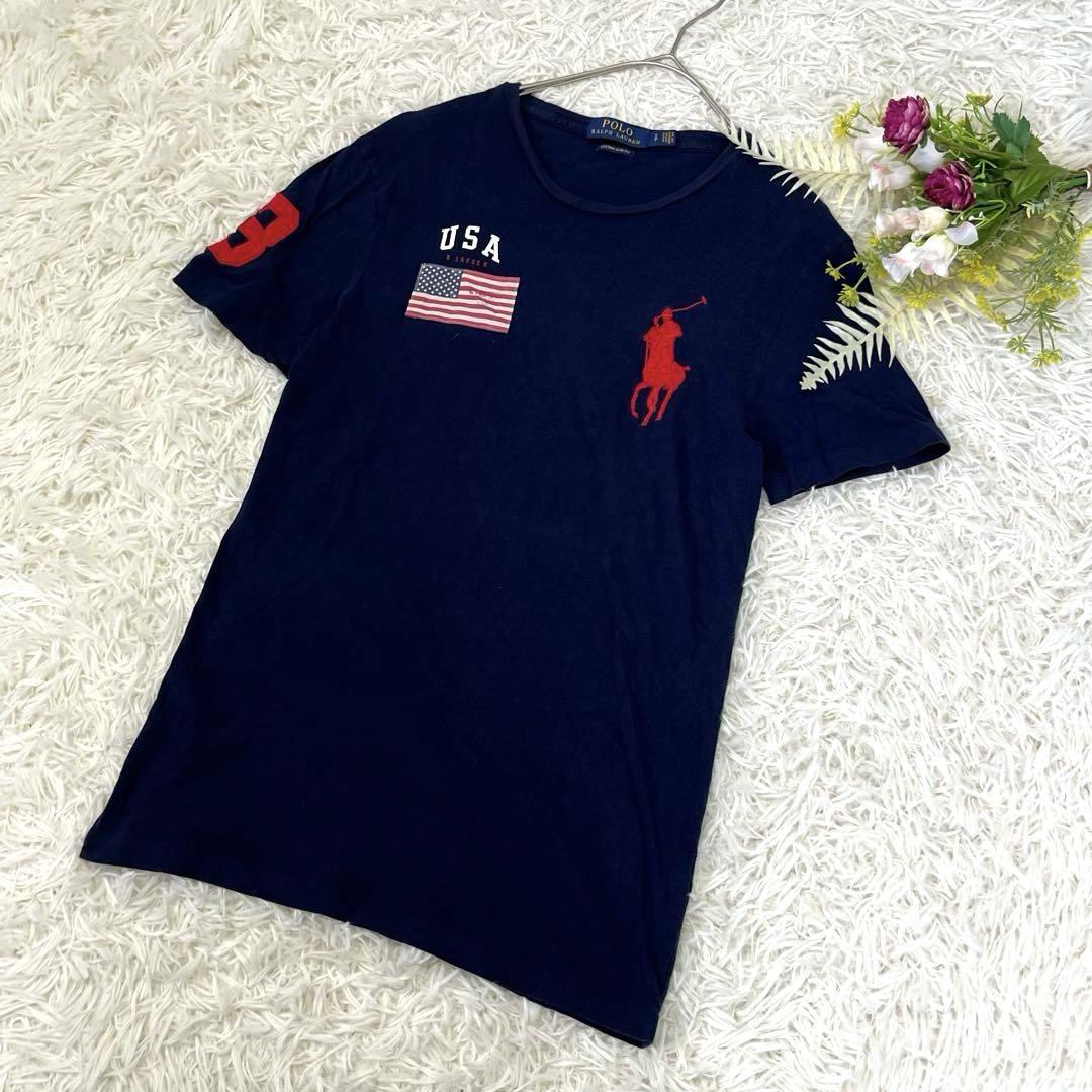【美品✨️】L 国旗 日本 USA ラルフローレン ビックポニー ポロシャツ ポロラルフローレン 〟Tシャツ 半袖 刺繍ロゴ ビッグポニー USA