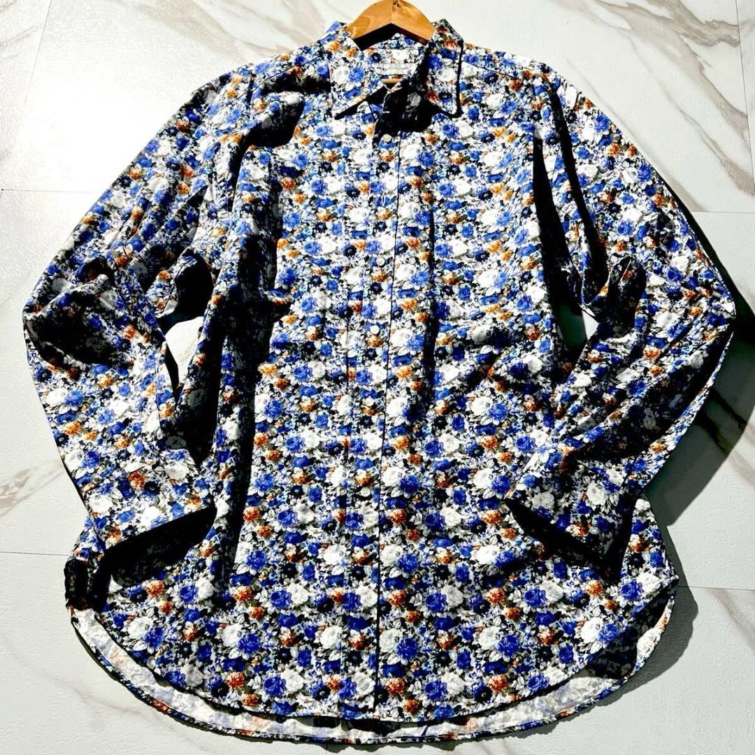 極美品 ETRO エトロ 最高級 ボタニカル 長袖シャツ 2XL ブルー系