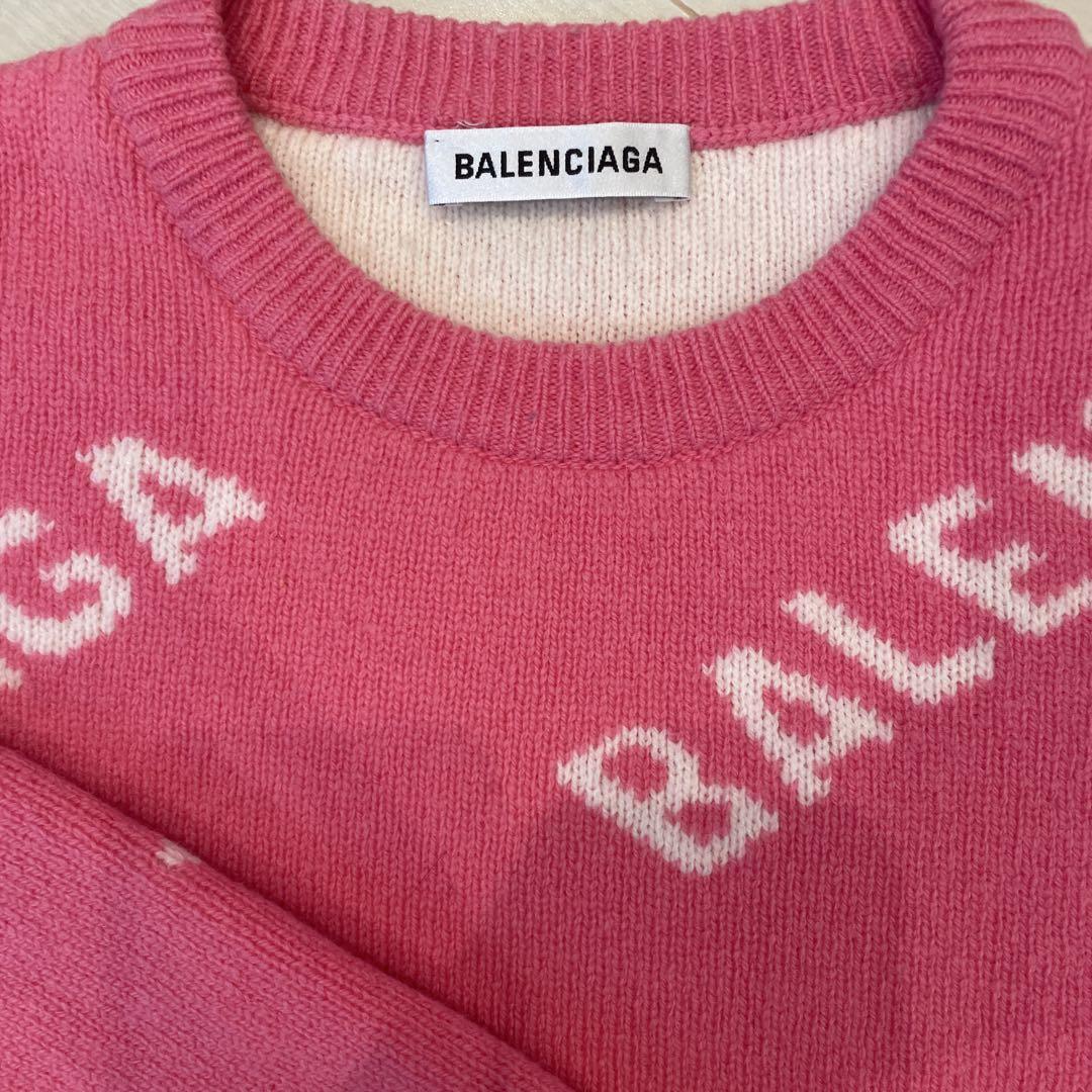 BALENCIAGA バレンシアガ　ピンク ロゴセーター S バレンシアガ BALENCIAGA ロゴタートルネックニットセーター XS