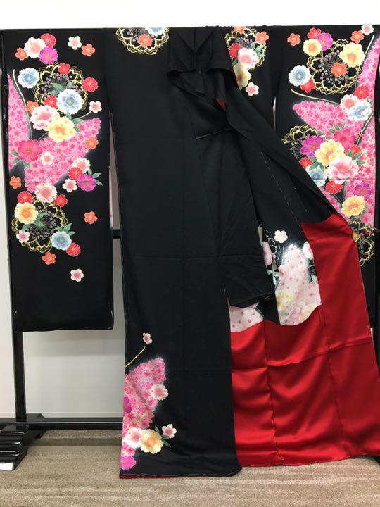 海外輸入】 振袖 仮絵羽 金彩加工 紋意匠 未仕立て品 八掛付き asakusa