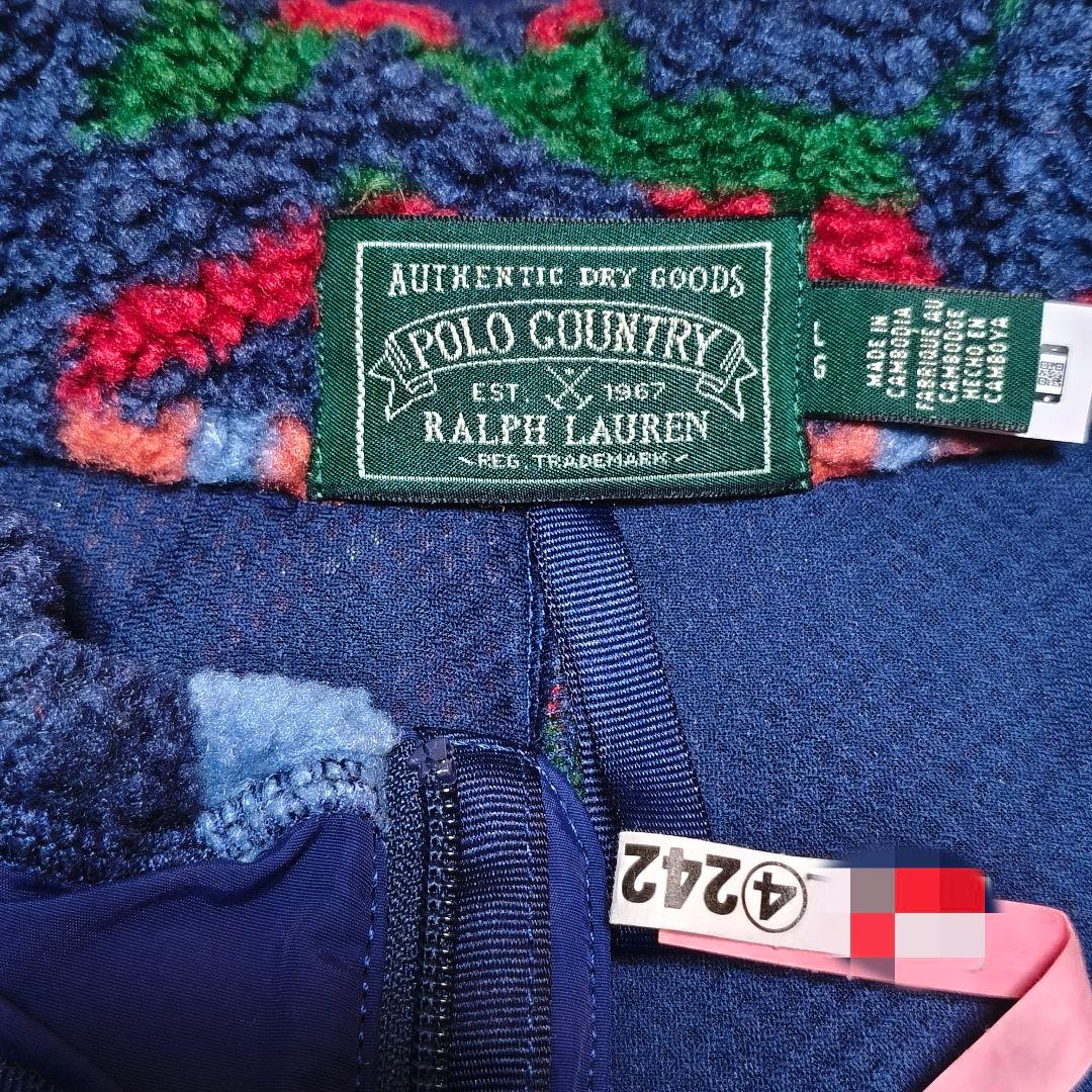 【美品】ポロカントリー パッチワーク プリント パイル フリース ジャケット L 【美品】ポロカントリー パッチワーク プリント パイル フリース ジャケット L