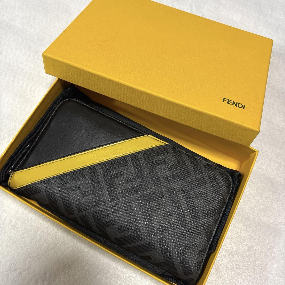 極美品 FENDI フェンディ ダイアゴナル ズッカ 長財布 レザー FF柄