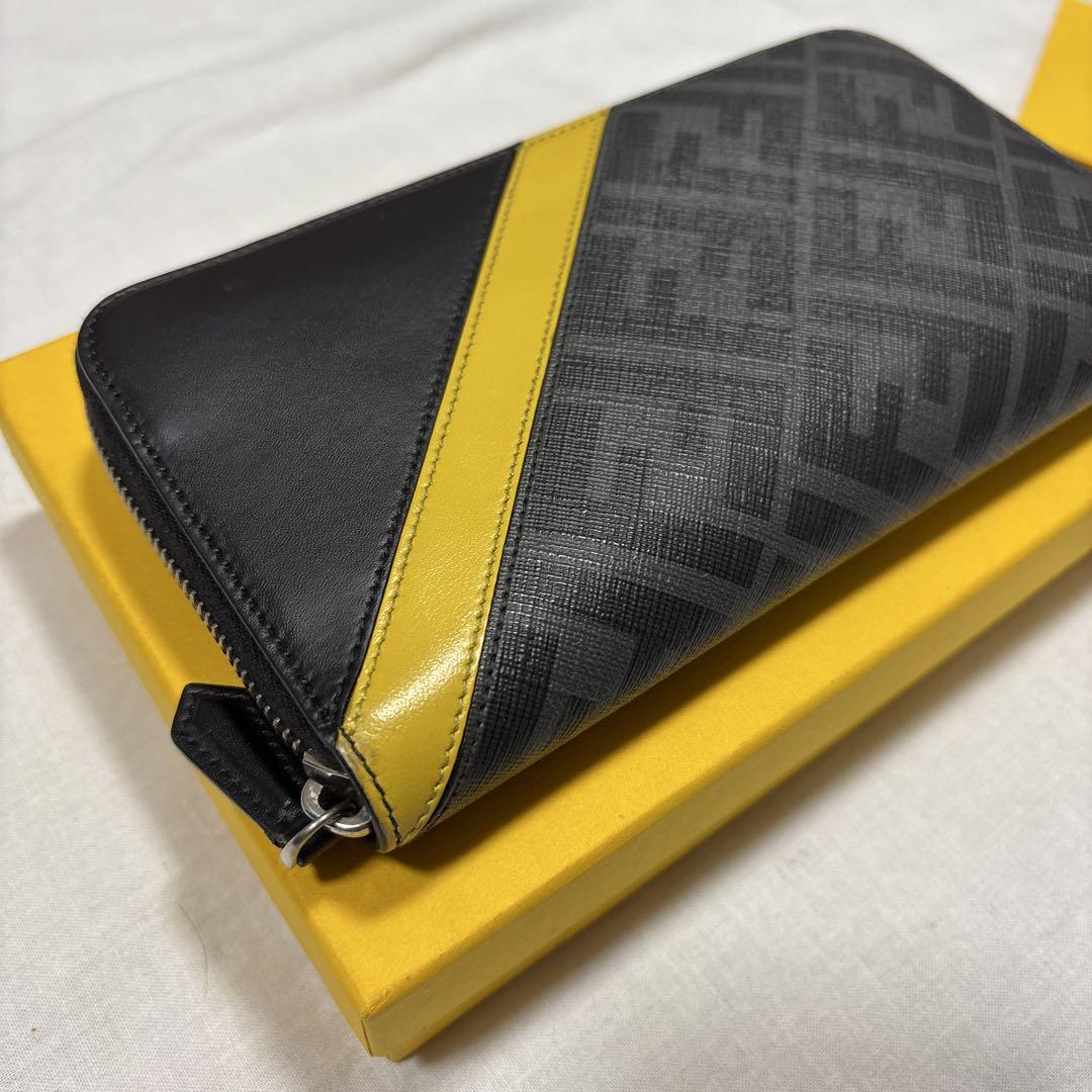 極美品 FENDI フェンディ ダイアゴナル ズッカ 長財布 レザー FF柄