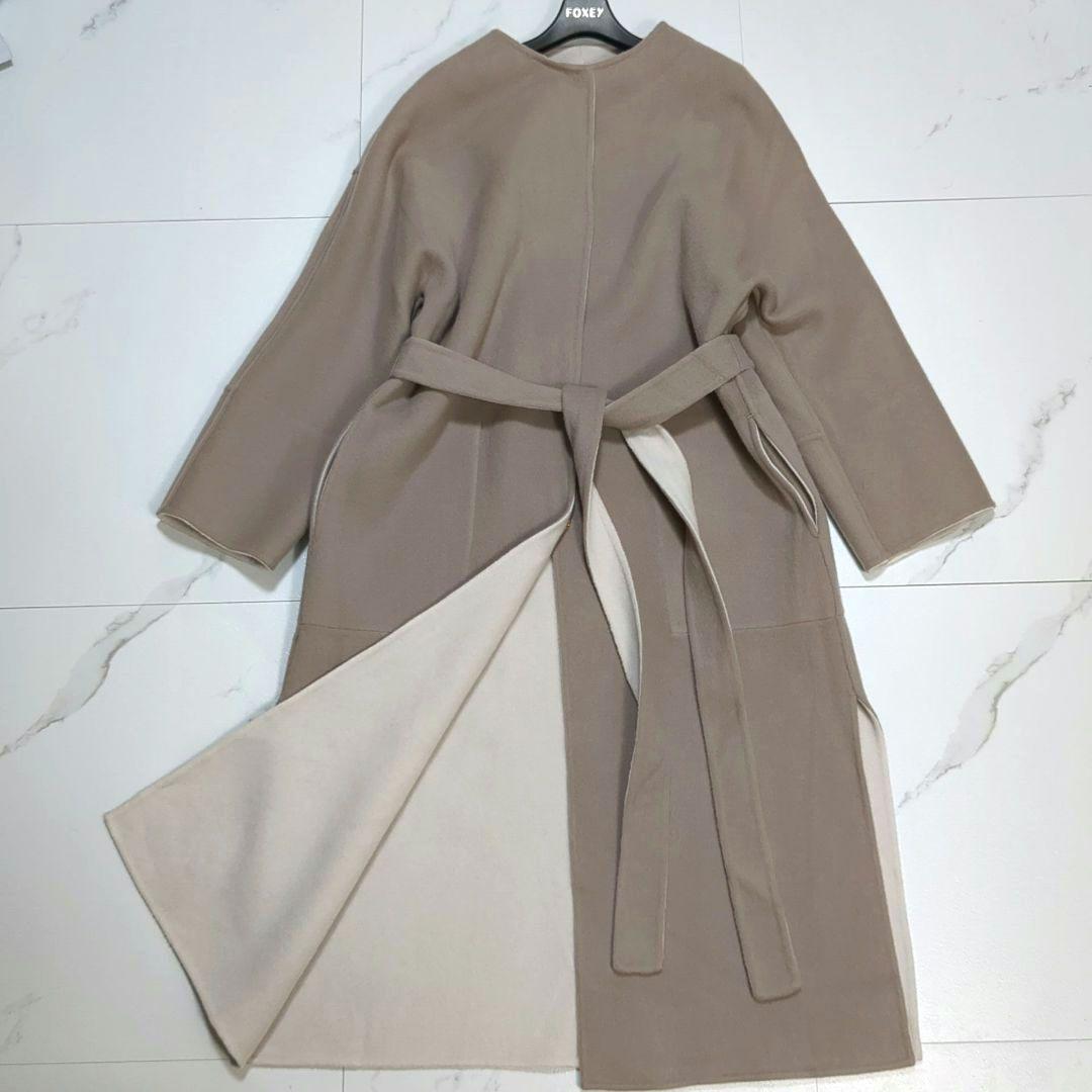 フレイアイディー リバーシブル ノーカラー リバーコート カシミヤ ベルト