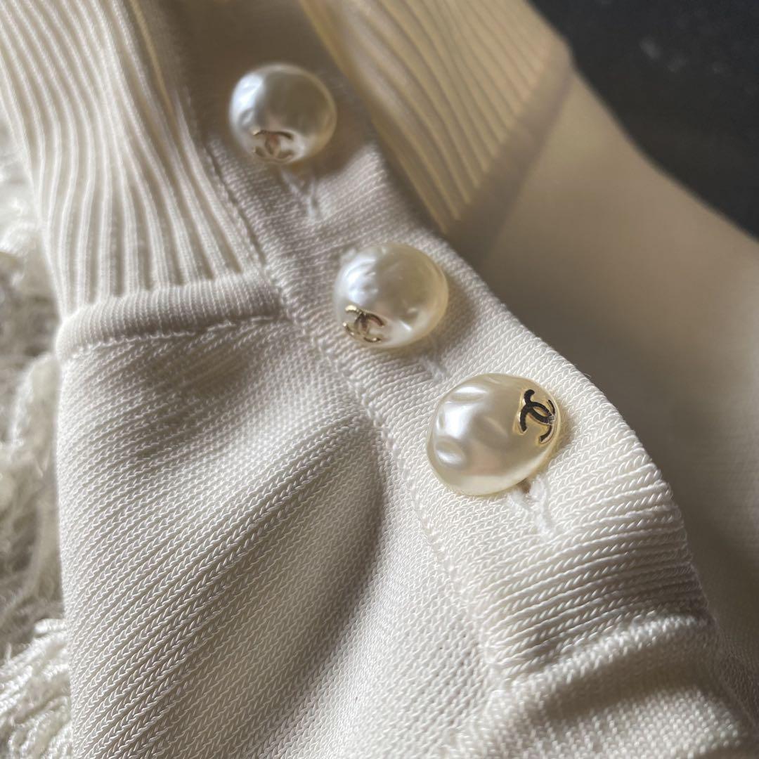 【セール】 CHANEL リブニットワンピース アイボリー 36 ミニ丈 レース ワンピース