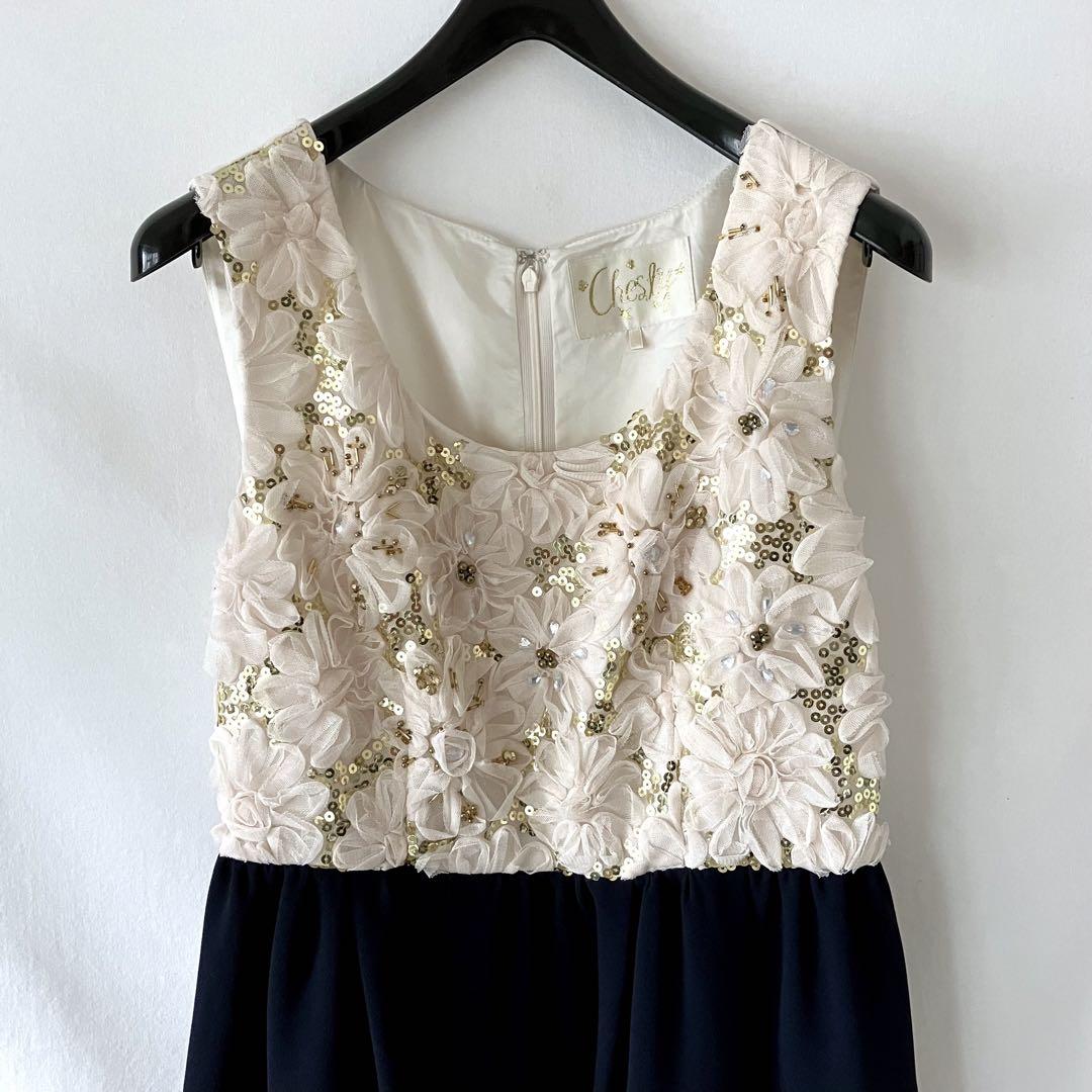 美品 Chesty ワンピース チェスティ パールベージュ ネイビー size0 画像4