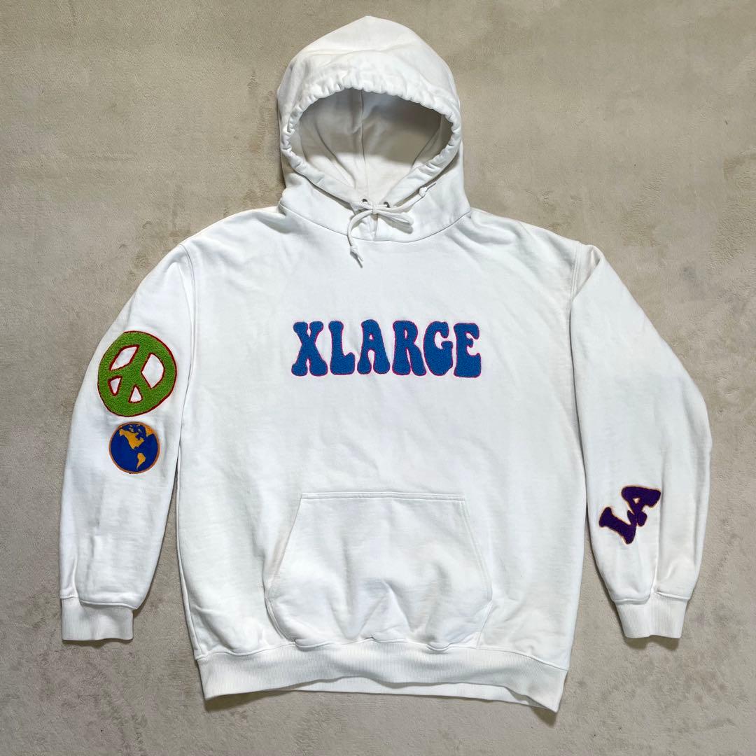 XLARGEパーカー白 BACKSIDE SLANTED OG ZIP HOODED SWEATSHIRT（パーカー）｜XLARGE