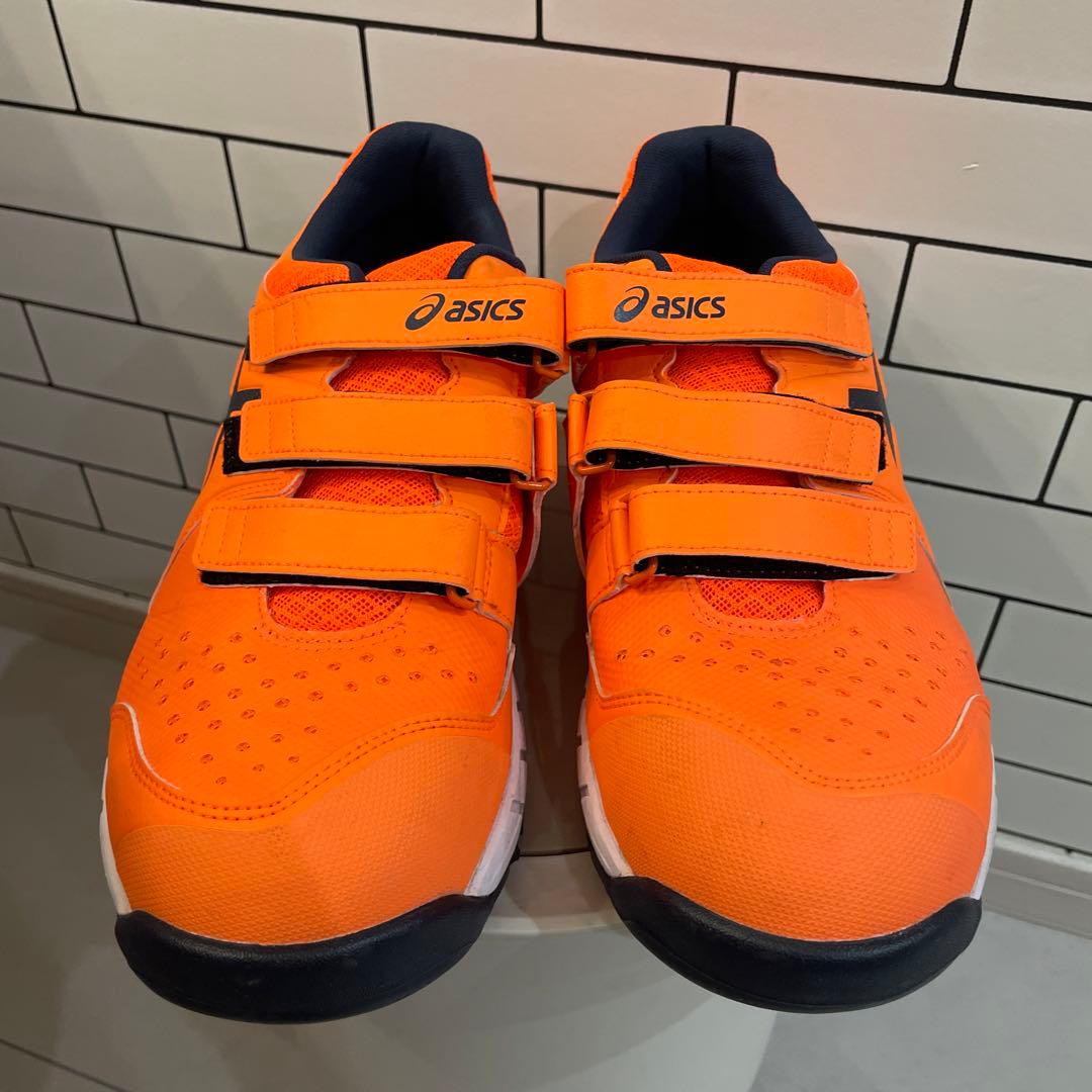 ASICS オレンジ安全靴 ベルクロ　アシックス