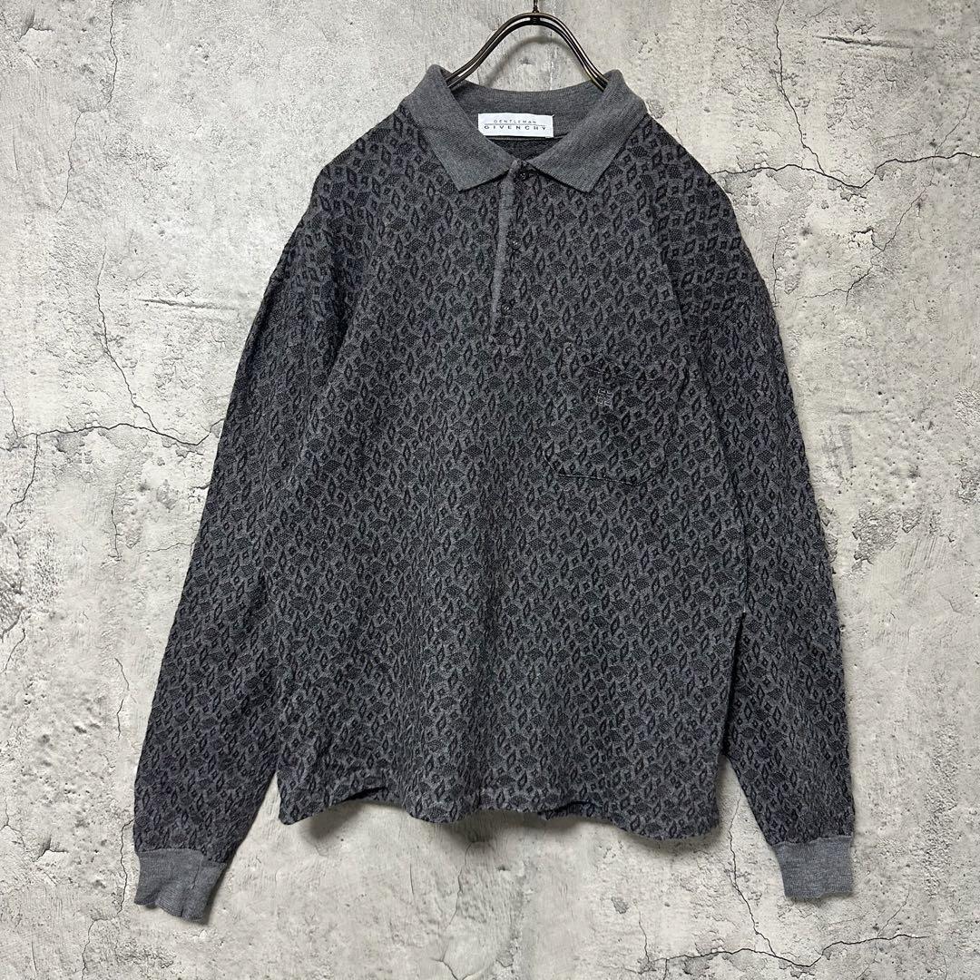 【超人気◎】GIVENCHY　長袖ポロシャツ　総柄　刺繍　イタリア製　90s◎ 超人気◎】GIVENCHY 長袖ポロシャツ 総柄 刺繍 イタリア製 90s◎