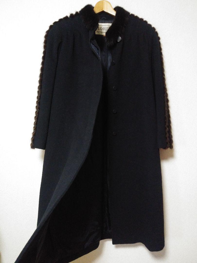 美品LOBJIEロブジェ ロングコート ウール カシミヤ ミンク ファー