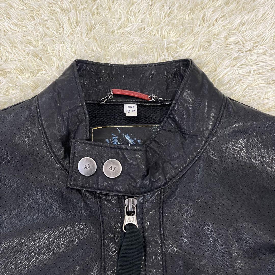 希少✨ ARMANI JEANS レザージャケット ライダース パンチング