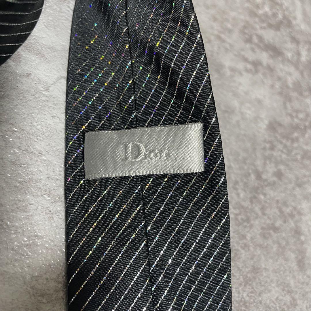 Dior ディオール ストライプ ラメ ネクタイ ブラック 黒